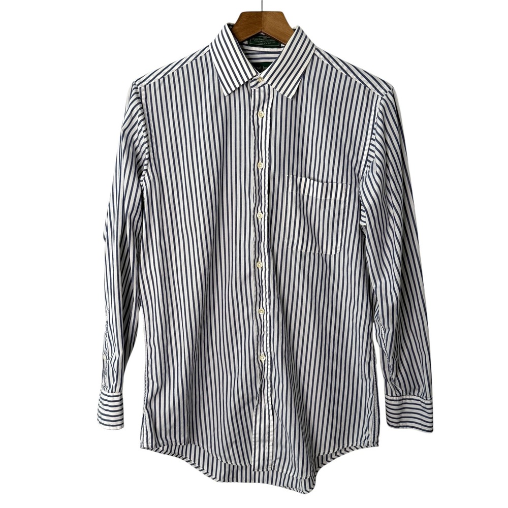 VTG Harve Benard Men Striped Button Up Shirt 15-33 Navy White Cotton Made in USA